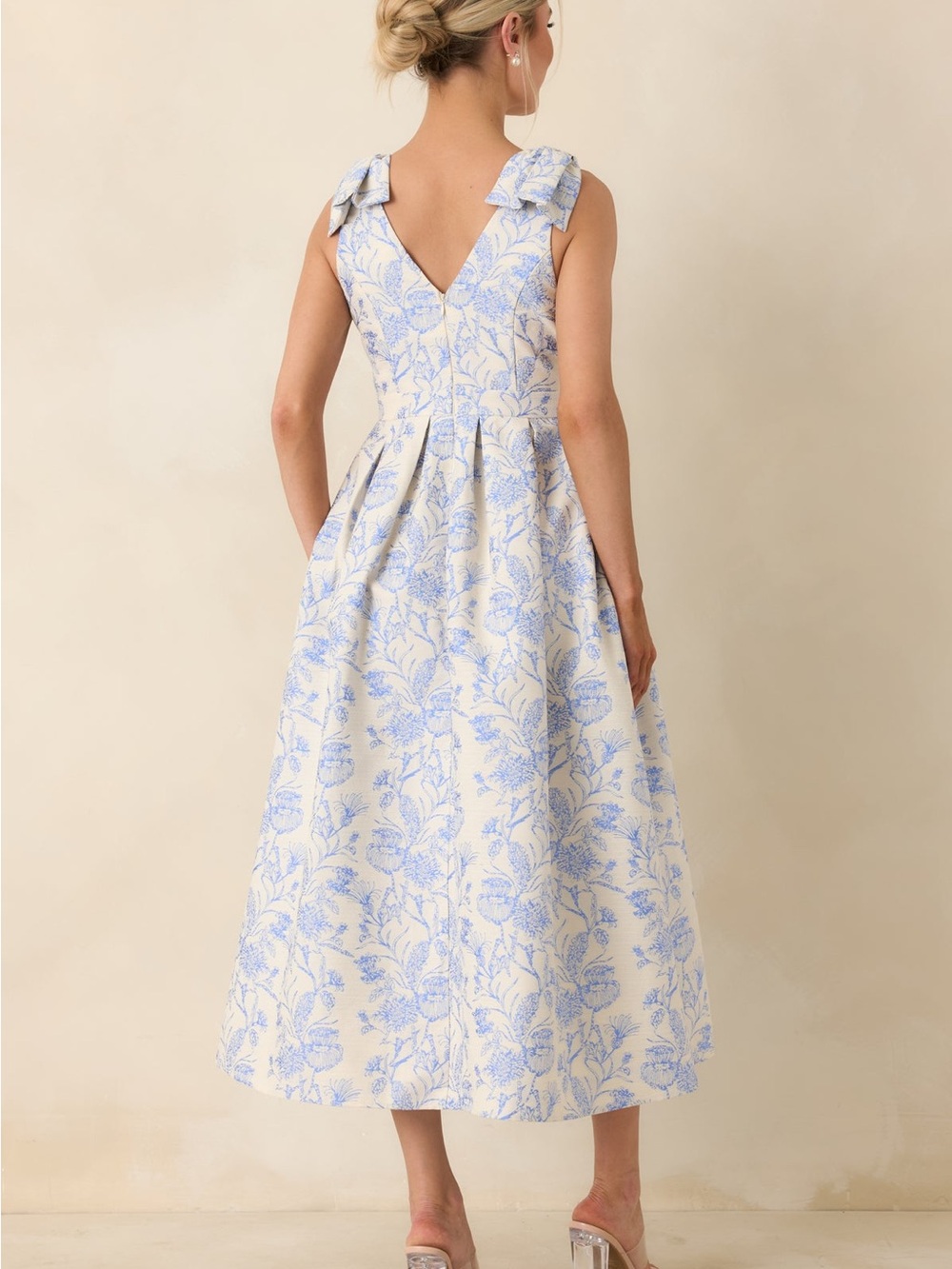 NWT Entro Tie It Up Pretty Blue Floral Bow Strap Midi Dress Coquette Girl Vibes - Picture 5 of 13